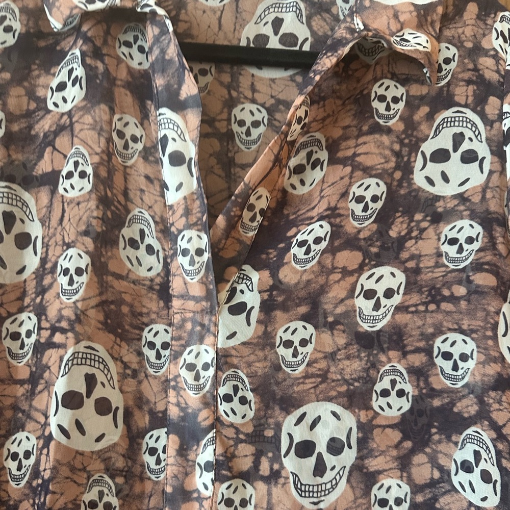 Vintage Havana Skull Print Sheer Blouse Top Size S - Picture 5 of 14